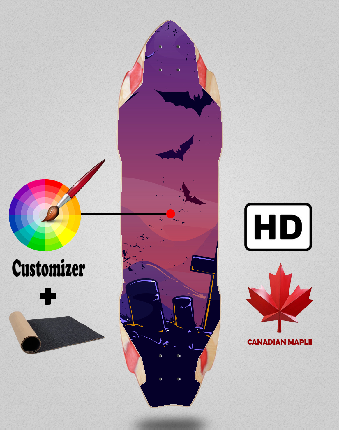 Himars 37x10¨ longboard deck with grip