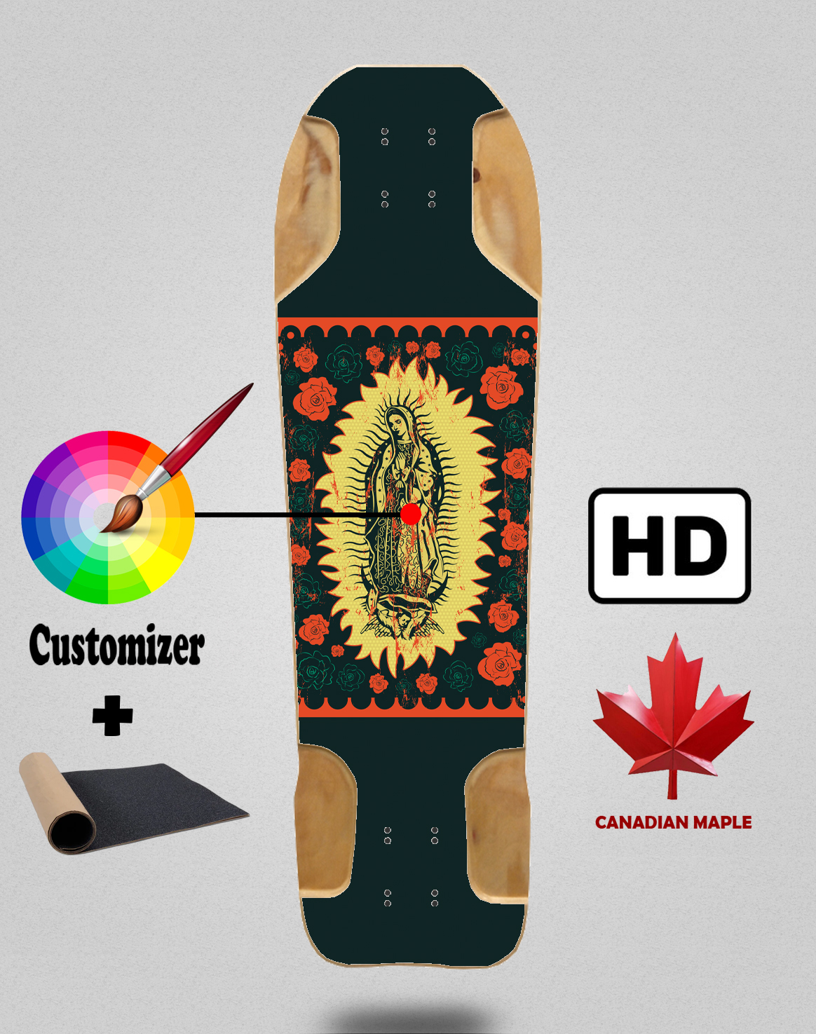 39x10 Loockhead Maple longboard deck with grip