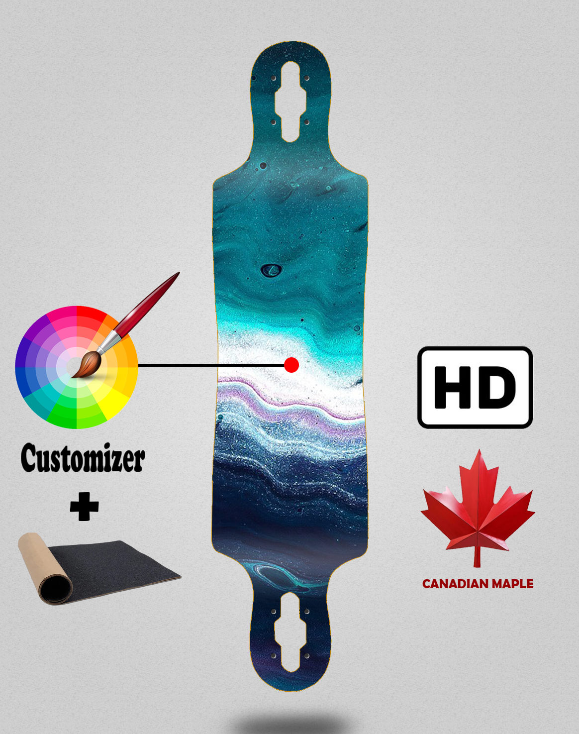 40x9 Longboard deck with grip